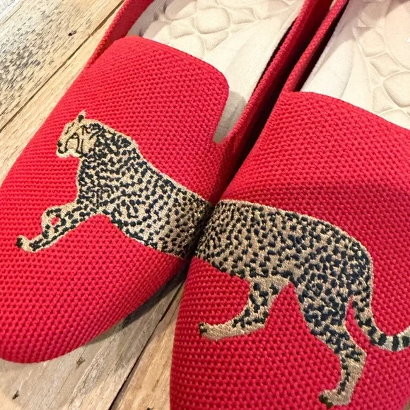 VIVAIA Audrey Red Cheetah Embroidered Round-Toe Loafers - Size 37 ♥️ - Picture 2 of 8